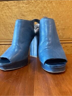 Jeffrey Campbell Navy Open-Toe Block Heel Mules